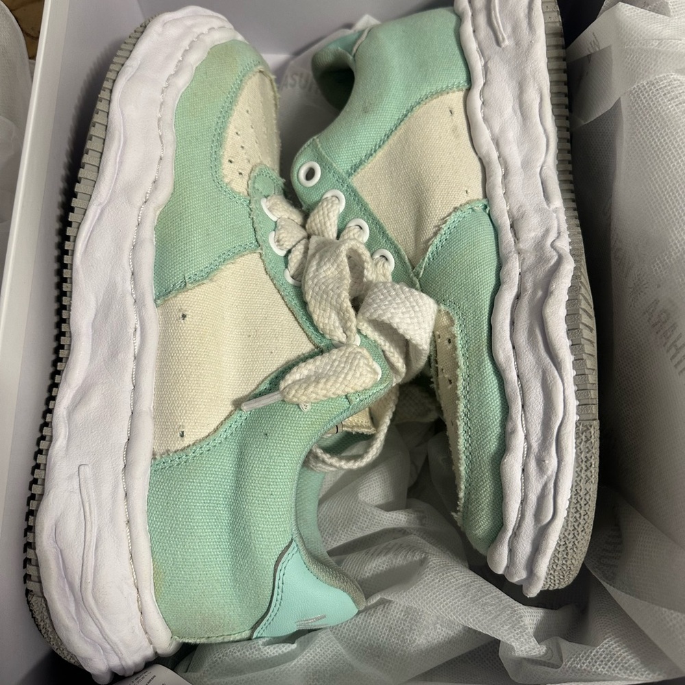 Wayne distressed low-top Green and Cream Kids Sneakers